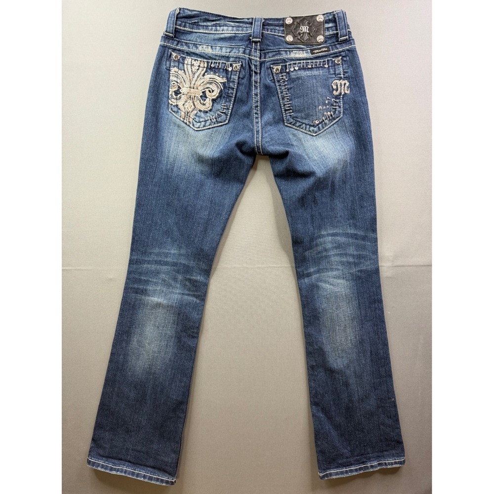 Miss Me Bootcut Jeans Womens Blue Sequin Fleur De Lis 28x33